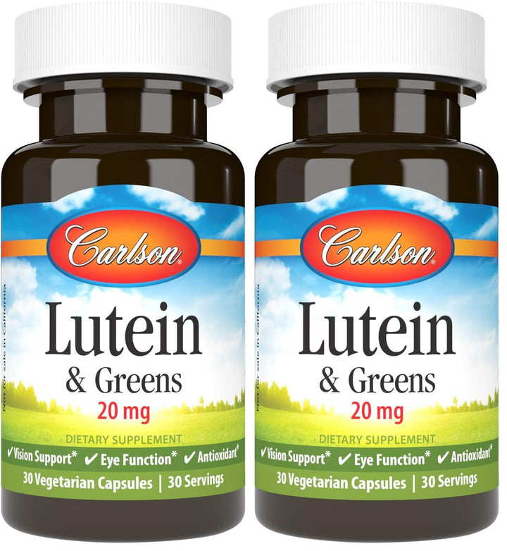 Carlson Lutein & Greens bottle for daily eye support routine.