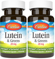 Carlson Lutein & Greens bottle for daily eye support routine.