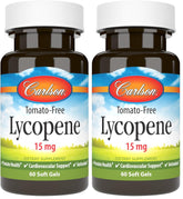 Carlson Lycopene 15 mg tomato-free bottle front, highlighting tomato-free formula for wellness