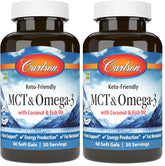 Carlson MCT & Omega-3 softgels bottle for easy daily omega-3 and MCT intake.