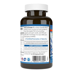 Carlson MCT & Omega-3 label emphasizes EPA and DHA content for brain and heart support.
