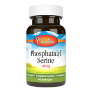 Carlson Phosphatidyl Serine softgels packshot showing non-GMO formula for brain support