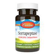 Carlson Serrapeptase 120000 SPUs bottle with capsules for immune and joint support.