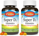 Carlson Super D3 Gummies bottle close-up showing vitamin D3 for bone support