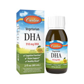 Carlson Vegetarian DHA lemon bottle on shelf for daily plant-based omega-3.