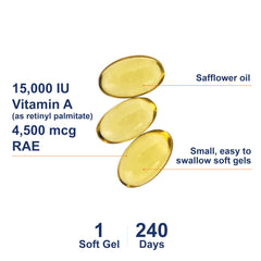 Front label of Carlson Vitamin A Palmitate highlighting potency and testing