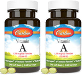 Carlson Vitamin A Palmitate softgels bottle showing 15,000 IU for vision support and skin health