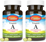 Carlson Vitamin A Palmitate softgels bottle showing 15,000 IU for vision support and skin health