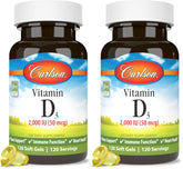 Carlson Vitamin D 2000 IU softgels bottle front view for daily routine.