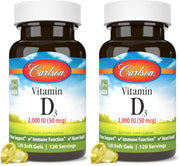 Carlson Vitamin D 2000 IU softgels bottle front view for daily routine.