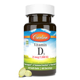 Carlson Vitamin D3 soft gels bottle front view for bone health support.