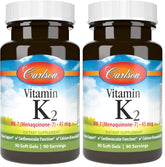 Carlson Vitamin K2 MK-7 bottle close-up highlighting MenaQ7 for bone support.