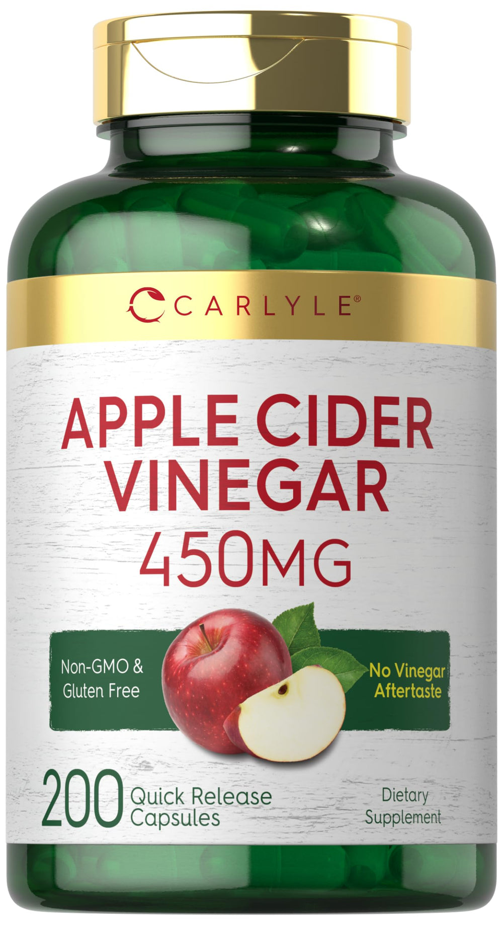 Carlyle Apple Cider Vinegar Capsules bottle on shelf for daily wellness.