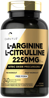 Carlyle L-Arginine L-Citrulline bottle front for daily energy and nitric oxide support