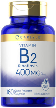 Carlyle B2 400mg bottle front showing riboflavin supplement for daily use
