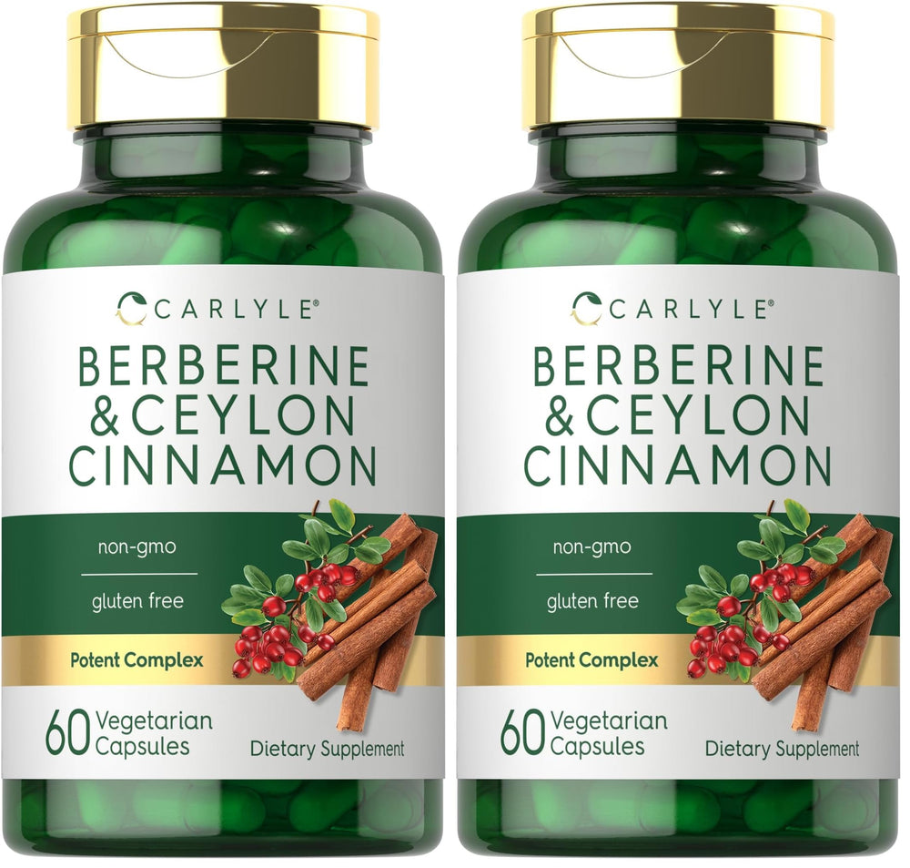 Carlyle Berberine with Ceylon Cinnamon bottle shows premium, high-potency formula.