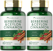 Carlyle Berberine with Ceylon Cinnamon bottle shows premium, high-potency formula.