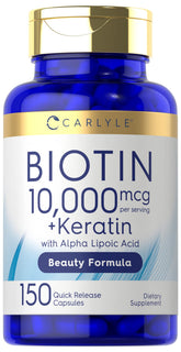 Carlyle Biotin 10000mcg bottle for daily beauty routine and premium quality