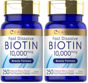 Carlyle Biotin 10000mcg fast-dissolve tablets for daily routine.