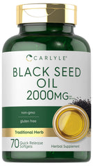 Carlyle Black Seed Oil softgel bottle showing 2000 mg strength for daily support.