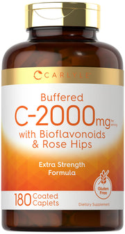 Carlyle Buffered Vitamin C 2000 mg bottle front with gentle-coated caplets