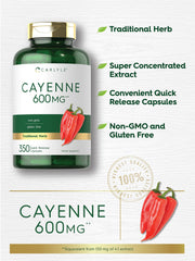 Closeup of Carlyle Cayenne capsules label showing product details