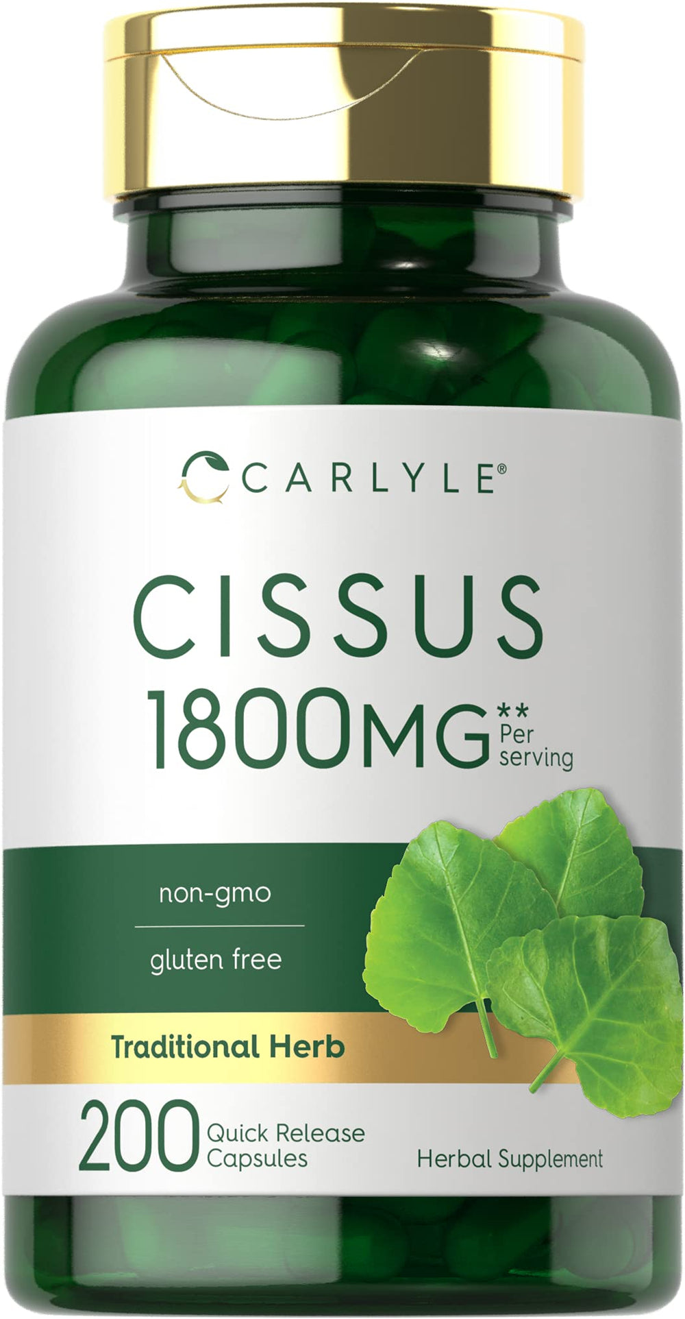 Carlyle Cissus Quadrangularis bottle close-up showing high-potency 1800 mg per serving.
