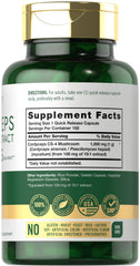 Carlyle Cordyceps bottle back label with CS-4 extract details for wellness support