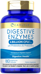 Carlyle Digestive Enzymes bottle shows a full-spectrum blend for digestive support