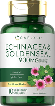 Carlyle Echinacea Goldenseal capsules bottle for immune wellness on shelf.