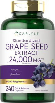 Carlyle Grape Seed Extract bottle highlighting high potency and quality.