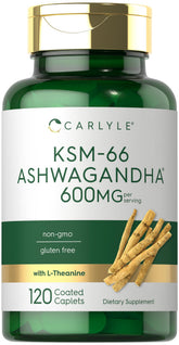 Carlyle KSM-66 Ashwagandha bottle front for daily wellness support.