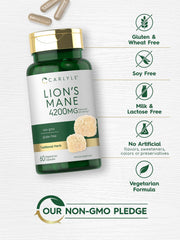 Carlyle Lions Mane capsules spilling from bottle illustrate easy daily intake.