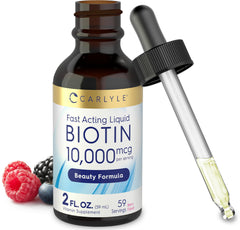 Carlyle Liquid Biotin bottle with clear label for daily use.