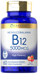 Carlyle Methylcobalamin B12 5000mcg fast-dissolve bottle for daily wellness.