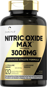Carlyle Nitric Oxide 3000mg bottle front supports workout readiness