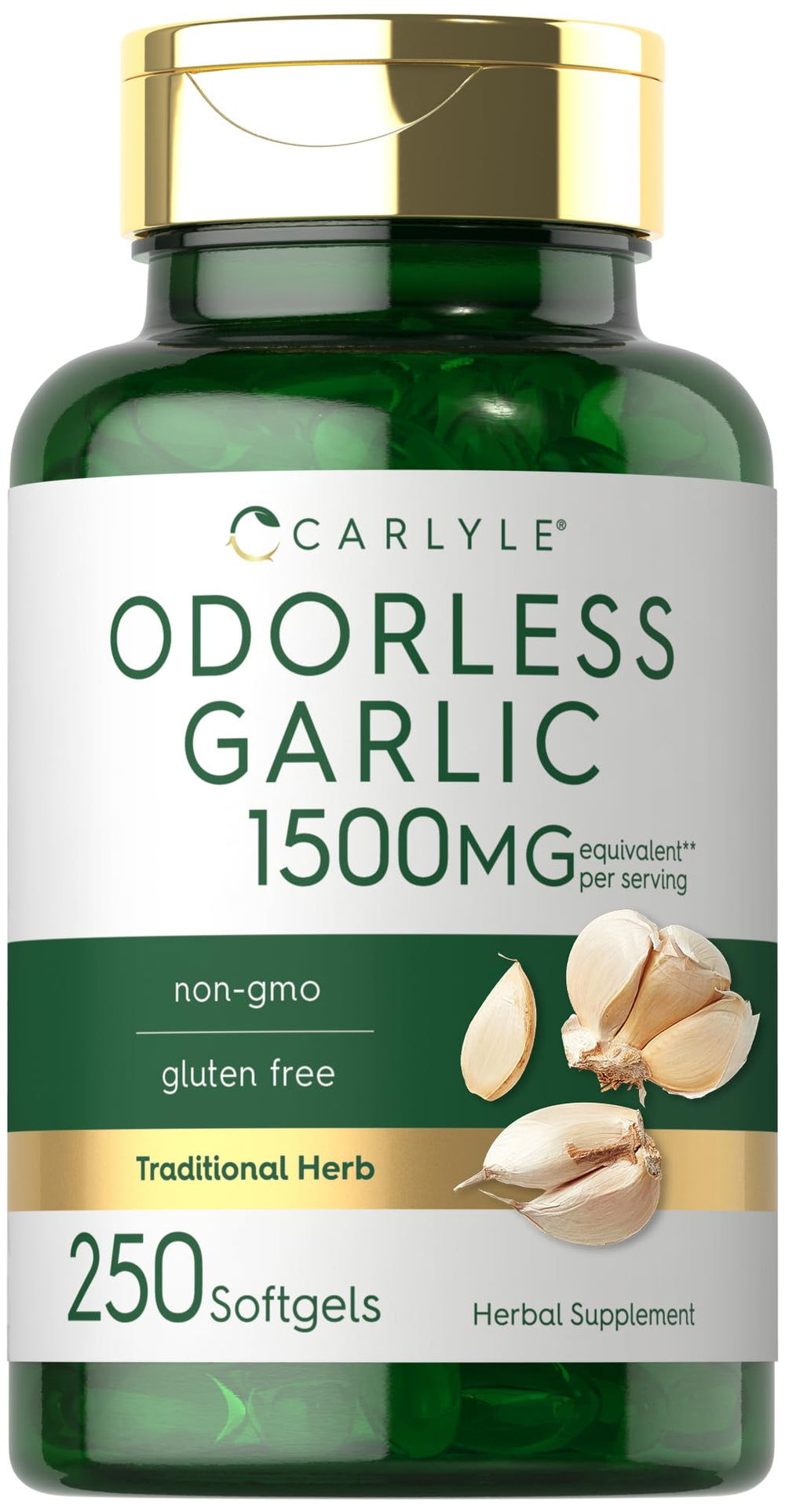 Carlyle Odorless Garlic Softgels bottle close-up for daily wellness