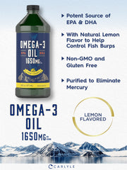 Carlyle Omega-3 Fish Oil Liquid nutrition panel aids informed supplement choices.