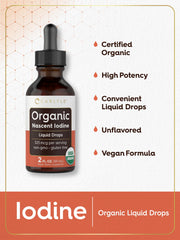Carlyle Organic Iodine ingredients label highlights vegan non-GMO gluten-free origin