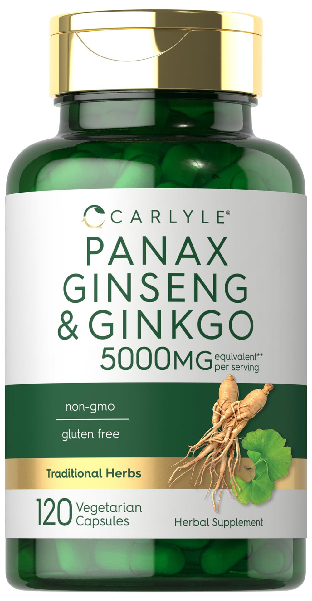 Carlyle Panax Ginseng & Ginkgo 5000mg bottle with vegetarian capsules for daily vitality