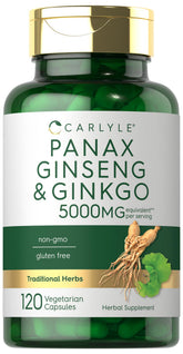 Carlyle Panax Ginseng & Ginkgo 5000mg bottle with vegetarian capsules for daily vitality