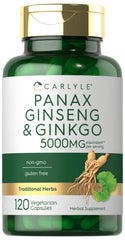 Carlyle Panax Ginseng & Ginkgo 5000mg bottle with vegetarian capsules for daily vitality