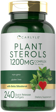 Carlyle Plant Sterols 1200mg bottle shows premium softgel capsules for daily wellness.