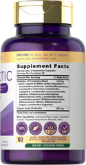 Carlyle probiotic capsules closeup emphasizing vegetarian capsules and high potency.