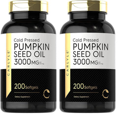 Carlyle Pumpkin Seed Oil bottle front showing 3000 mg per serving for daily wellness.