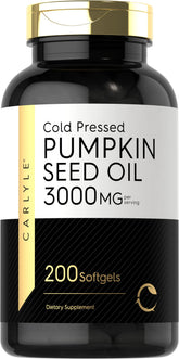 Carlyle Pumpkin Seed Oil bottle label highlighting nutritional content.