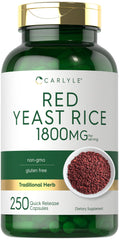 Carlyle Red Yeast Rice bottle with 1800 mg quick-release capsules for daily wellness.