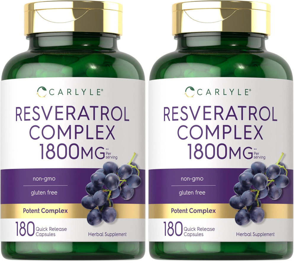 Carlyle Resveratrol 1800mg bottle showing premium packaging for daily wellness
