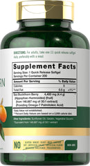 Carlyle Sea Buckthorn Oil Capsules label closeup highlights non-GMO, gluten-free formulation.