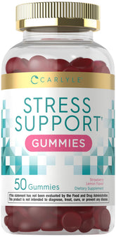 Carlyle Stress Support gummies bottle with strawberry lemon flavor for daily calm.